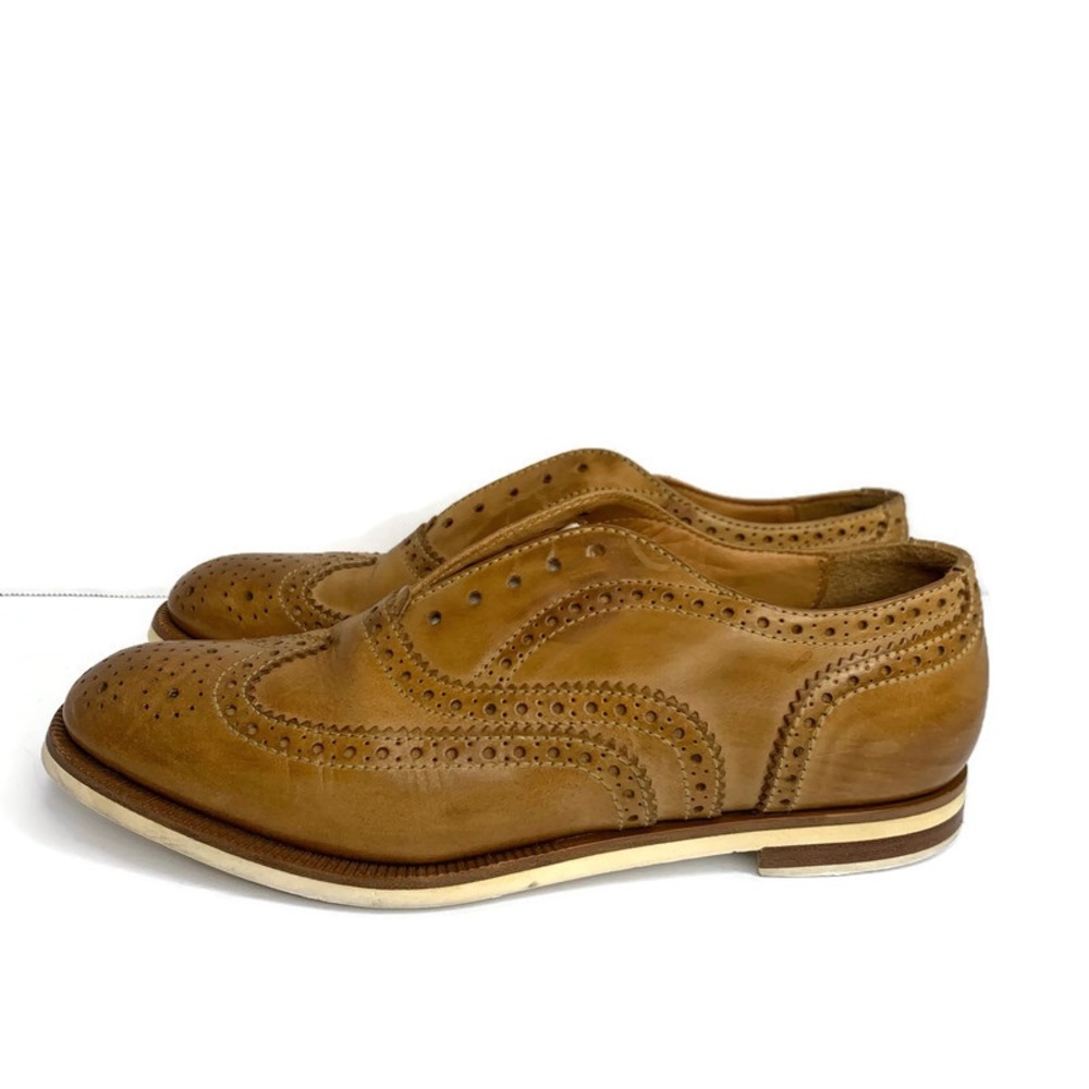 Rag & Bone Cognac Leather Brogue Slip On No Lace Wingtips Oxford Shoes 37.5